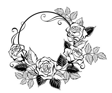 Monogram with outline roses Stock Photos
