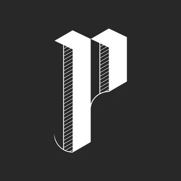 Monogram P logo letter white color on a black background, calligraphic Goth.. Stock Illustration