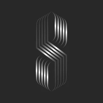 Monogram S letter logo or 8 number logotype shape Gothic style, silver gradie Stock Illustration