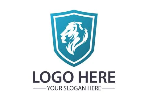 Monogram Shield Head Lion Logo Design Stock Illustration