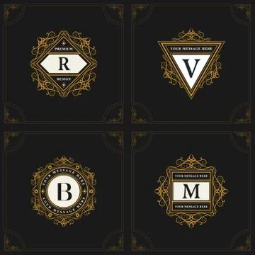 Monogram template logo. Letter emblem sing R, V, B, M Stock Illustration