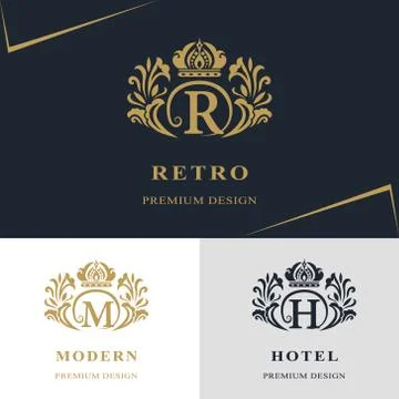 Monogram template logo. Letter emblem sing R, M, H Stock-Illustration