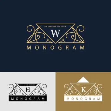 Monogram template logo. Letter emblem sing W, H, K Stock Illustration