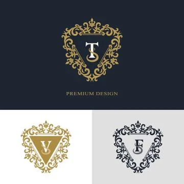 Monogram template logo. Letter emblem sing T, V, F Stock Illustration