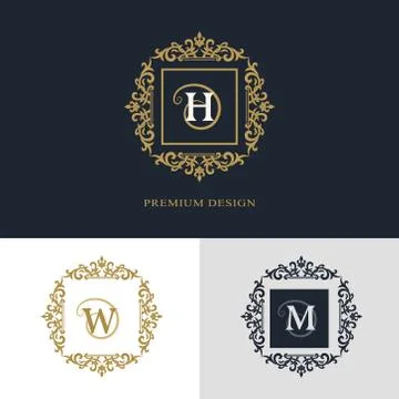 Monogram template logo. Letter emblem sing H, W, M Stock Illustration