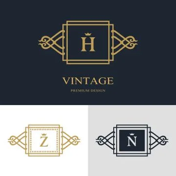Monogram template logo. Letter emblem sing h, z, n Stock-Illustration