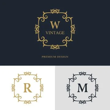 Monogram template logo. Letter emblem sing W, R, M Stock Illustration