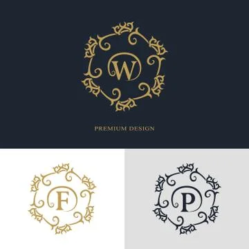 Monogram template logo. Letter emblem sing W, F, P Stock Illustration