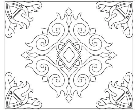 Monograms Fire Coloring Page with Crystal and Fire Elements Patterns - Vector Illustrazione stock