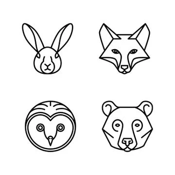 Monoline Animal Faces Stock Illustration