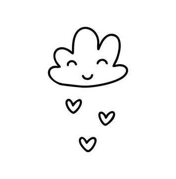 Monoline cute cloud with hearts. Vector Valentines Day Hand Drawn icon. Holiday Stock-Illustration