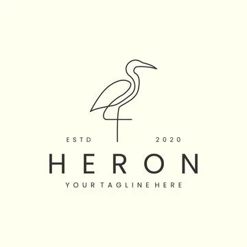 Monoline heron bird with linear style logo vector icon design template illust Stock Illustration