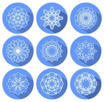 Monoline white lace patterns in circle with long shadow Stock Illustration