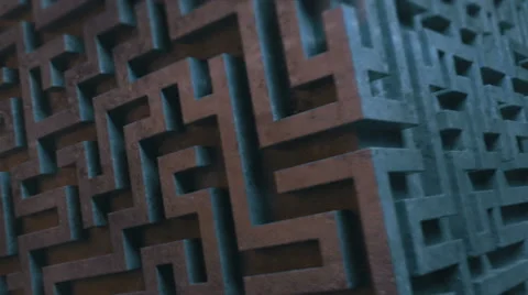 Monolith cube with labyrinth pattern floating above concrete floor Stock Footage 49422852