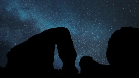 Monolith Elephant rock, Al Ula, Saudi Arabi, Time Lapse by Night with Stars Stock Footage 302710285