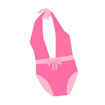 Monolithic flat pink swimsuit with ties and bows Stock Illustration