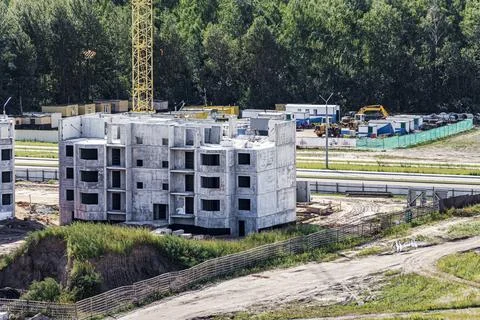 Monolithic frame construction of the building. Solid walls of concrete. Stock Photos