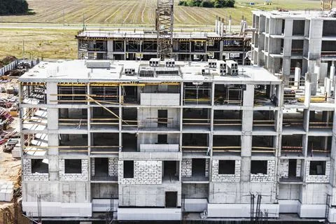 Monolithic frame construction of the building. Solid walls of concrete. Stock Photos