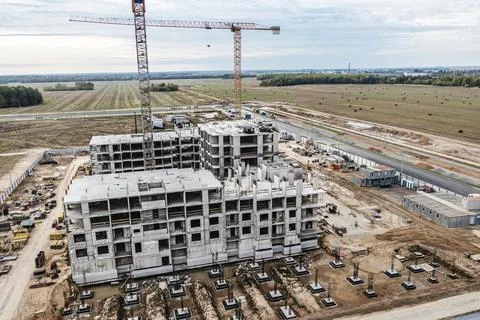 Monolithic frame construction of the building. Solid walls of concrete. Stock Photos