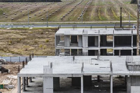 Monolithic frame construction of the building. Solid walls of concrete. Stock Photos