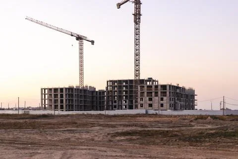 Monolithic frame construction of the building. Solid walls of concrete. Stock Photos