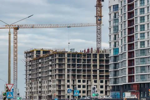 Monolithic frame construction of the building. Solid walls of concrete. 스톡 사진