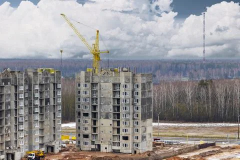 Monolithic frame construction of the building. Solid walls of concrete. Stock Photos