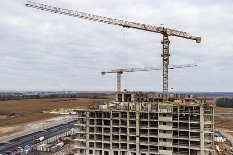 Monolithic frame construction of the building. Solid walls of concrete. Stock Photos