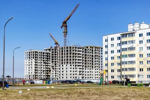 Monolithic frame construction of the building. Solid walls of concrete. Stock Photos