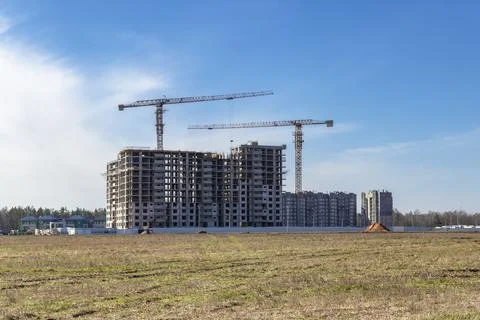 Monolithic frame construction of the building. Solid walls of concrete. Stock Photos