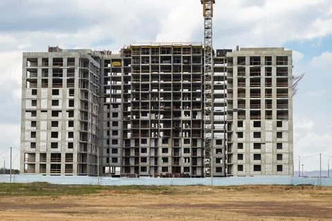 Monolithic frame construction of the building. Solid walls of concrete. Stock Photos