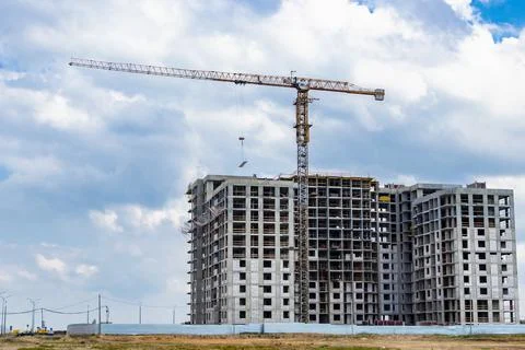 Monolithic frame construction of the building. Solid walls of concrete. Stock Photos