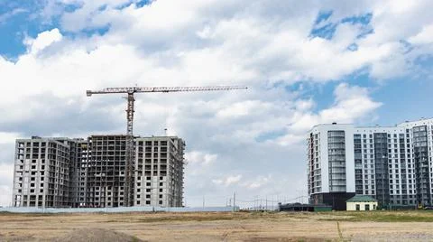Monolithic frame construction of the building. Solid walls of concrete. Stock Photos