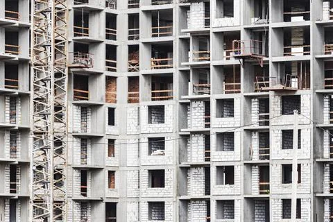 Monolithic frame construction of the building. Solid walls of concrete. Foto stock