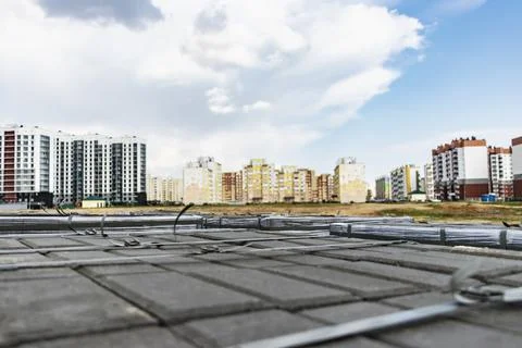 Monolithic frame construction of the building. Solid walls of concrete. Stock Photos