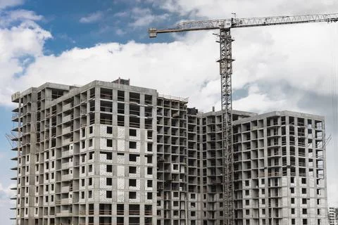 Monolithic frame construction of the building. Solid walls of concrete. Stock Photos