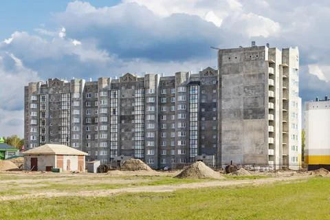 Monolithic frame construction of the building. Solid walls of concrete. Stock Photos