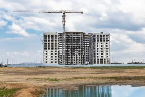 Monolithic frame construction of the building. Solid walls of concrete. Stock Photos