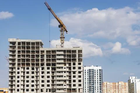 Monolithic frame construction of the building. Solid walls of concrete. Stock Photos