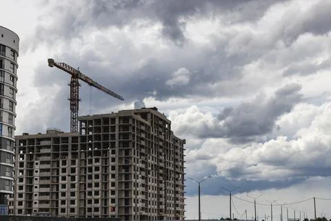 Monolithic frame construction of the building. Solid walls of concrete. The f Stock Photos