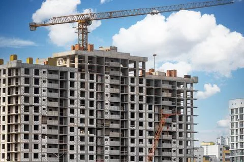 Monolithic frame construction of the building. Solid walls of concrete. The f Stock Photos