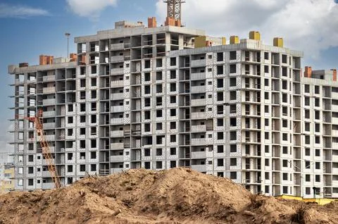 Monolithic frame construction of the building. Solid walls of concrete. The f Stock Photos