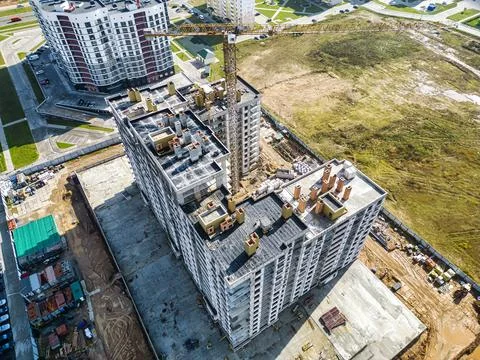 Monolithic frame construction of the building. Solid walls of concrete. Shoot Stock Photos