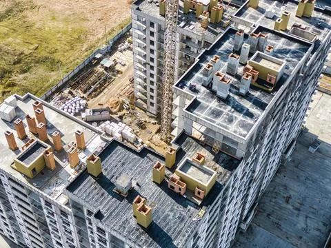 Monolithic frame construction of the building. Solid walls of concrete. Shoot Stock Photos
