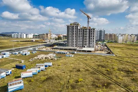 Monolithic frame construction of the building. Solid walls of concrete. Shoot Stock Photos