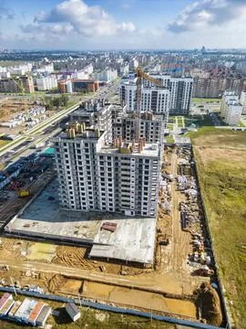 Monolithic frame construction of the building. Solid walls of concrete. Shoot Stock Photos