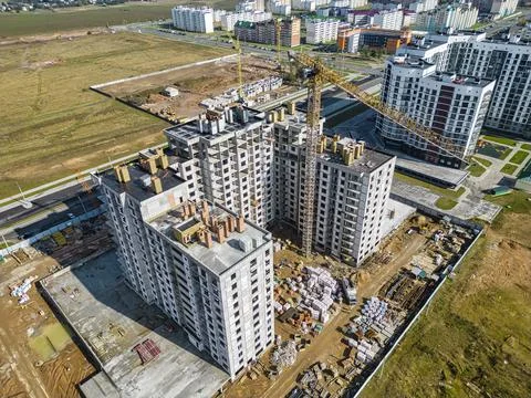 Monolithic frame construction of the building. Solid walls of concrete. Shoot Stock Photos