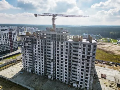 Monolithic frame construction of the building. Solid walls of concrete. Shoot Stock Photos