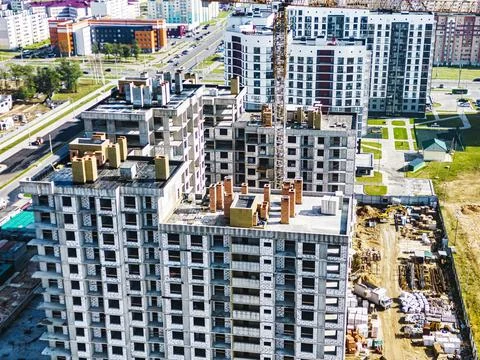 Monolithic frame construction of the building. Solid walls of concrete. Shoot Stock Photos