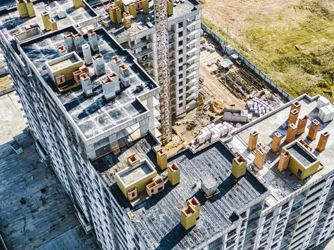 Monolithic frame construction of the building. Solid walls of concrete. Shoot Stock Photos